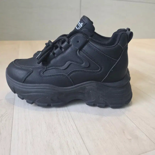 [BUNJANG] 9cm Platform Sneakers (Black, Size 245) / 스탠딩화 9cm 통굽 키높이 운동화 245사이즈