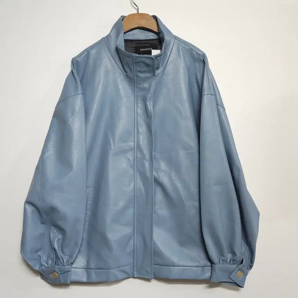 [BUNJANG] DAUGHTER Women's Oversized Leather Jacket Sky Blue / DAUGHTER 여성 오버핏 레더 자켓 스카이블루 새상품