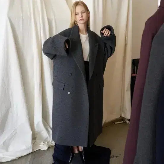 [BUNJANG] Yiye Double Coat Charcoal L / yiyae 이예 클래식 더블코트 챠콜 L