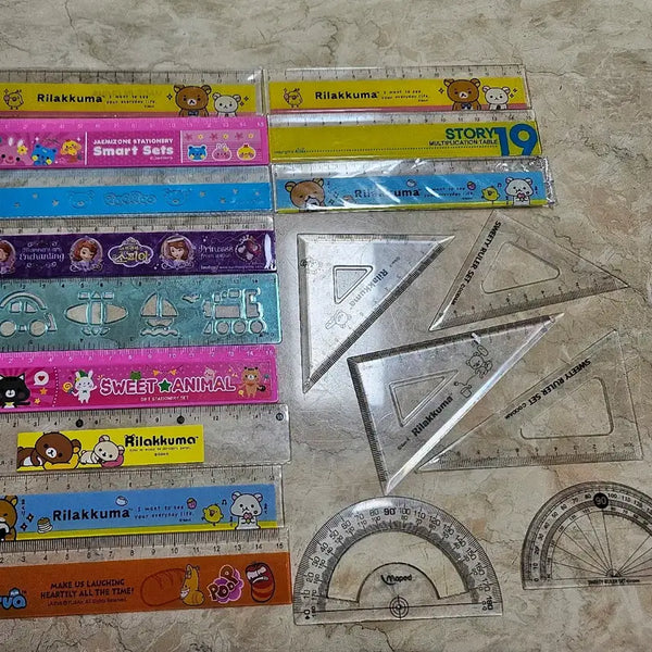 [BUNJANG] Rulers & Protractor Bundle Set (18 Pieces) / [일괄]다양한 자 18개 세트