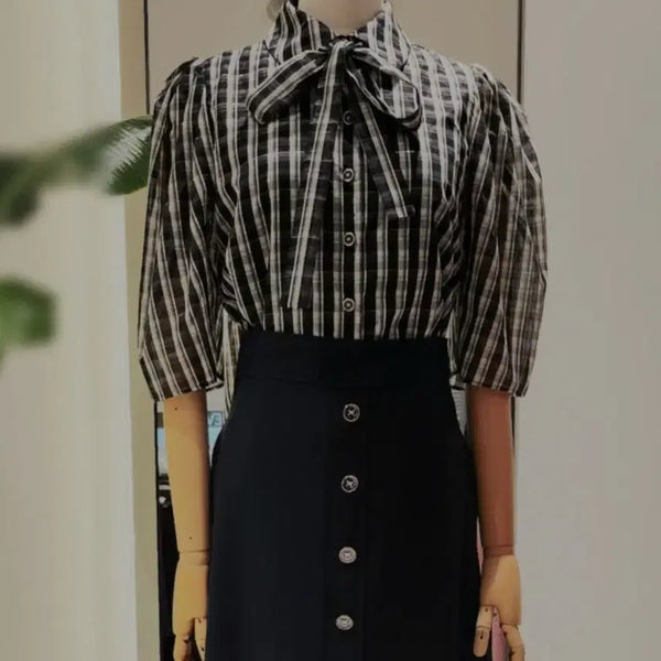 [BUNJANG] Mojo S.Phine Check Ribbon Blouse / 모조에스핀 체크 리본 블라우스(66. 2025년식)