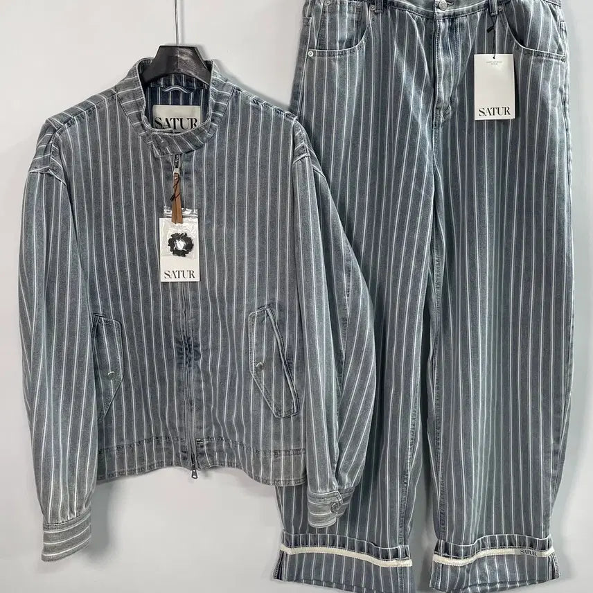 [BUNJANG] Sette Stripe Denim Harrington Jacket Set-up / (새상품) 세터 스트라이프 데님 헤링턴 자켓 셋업 (on.2219) (onp.58)