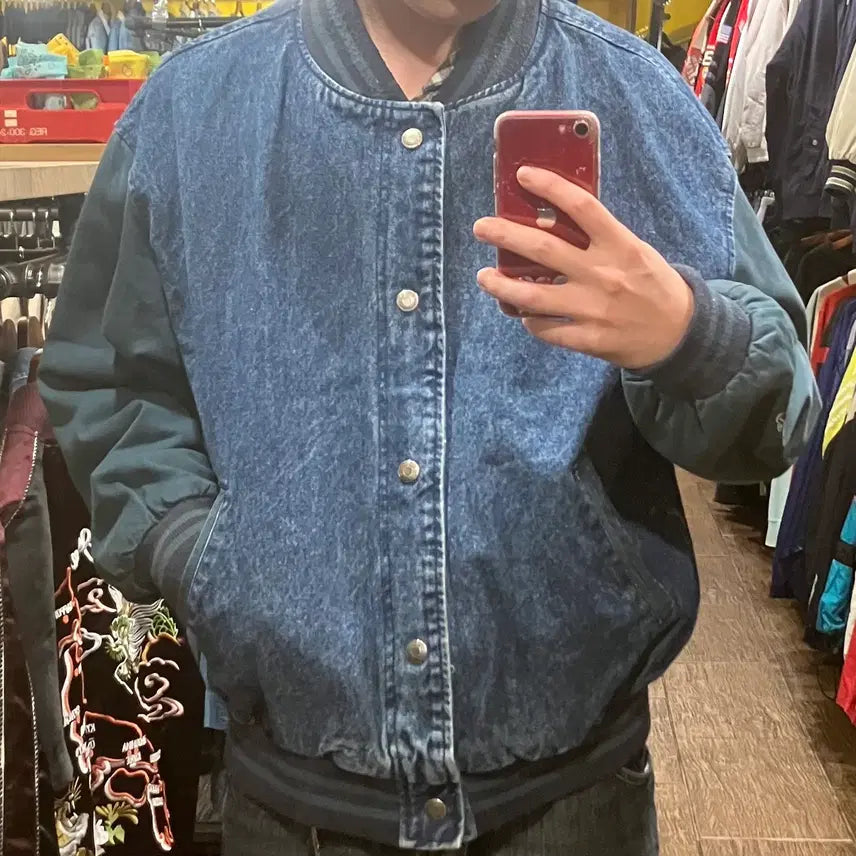 [BUNJANG] HI Vintage Denim Varsity Jacket / [HI] 빈티지 데님 바시티 자켓