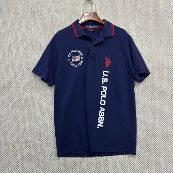 [BUNJANG] US Polo Assn. Big Logo American Flag Short Sleeve Polo Shirt - M / US폴로 빅로고 성조기 반팔카라티 M H03984