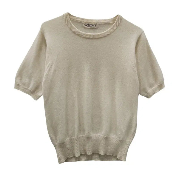[BUNJANG] Cashmere 100% Minimalist Knit Top - Cream Beige (M) / 캐시미어100 미니멀 크림베이지 니트 M MADE IN JAPAN