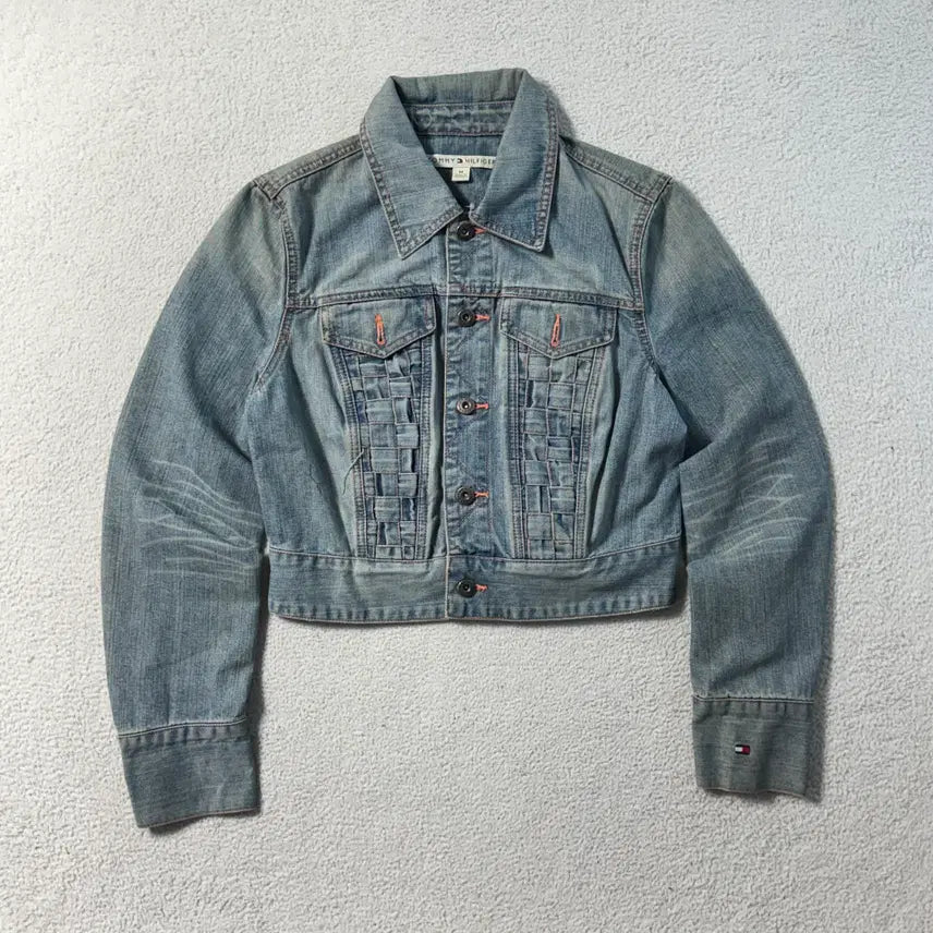 [BUNJANG] Tommy Hilfiger Pattern Cropped Denim Jacket / 타미힐피거 패턴 크롭 데님자켓