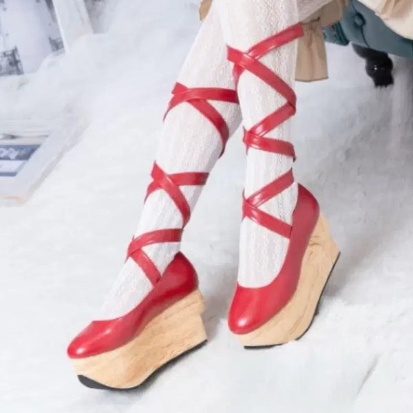 [BUNJANG] Bodyline Rocking Horse Ballerina Wedge Shoes / 바디라인 로킹호스 발레리나 발레통굽 불량공주 모모코 펑크 나나 서브컬쳐 양산형 지뢰계 로리타슈즈 구두