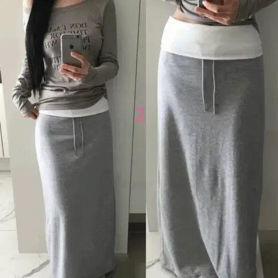 [BUNJANG] Colorblock Maxi Training Skirt - Grey / 맥시 롱 스커트 배색 트레이닝 그레이 회색