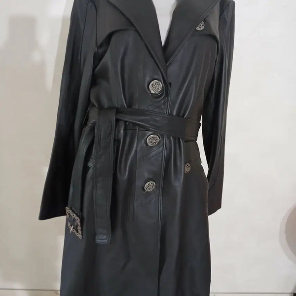 [BUNJANG] Genuine Lambskin Belted Long Jacket / 천연 양가죽 벨티드 롱자켓