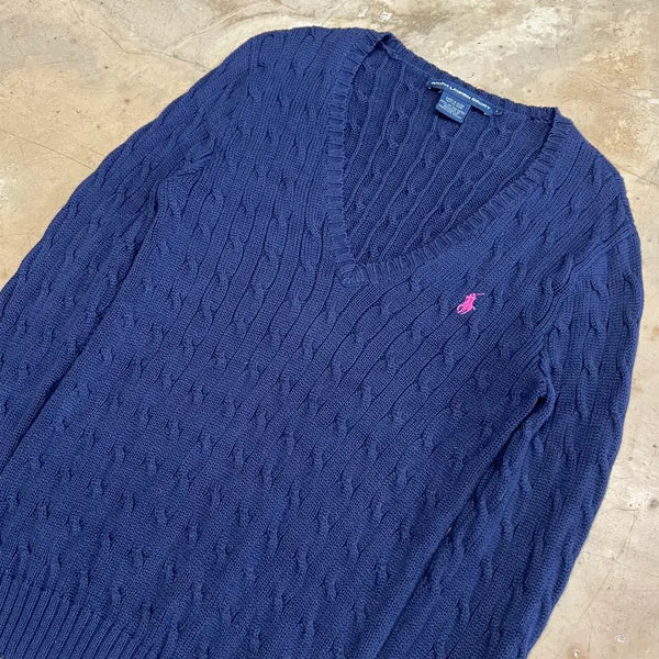 [BUNJANG] Polo Ralph Lauren V-Neck Cable Navy Sweater (L) / L 폴로랄프로렌 브이넥 케이블 네이비 스웨터