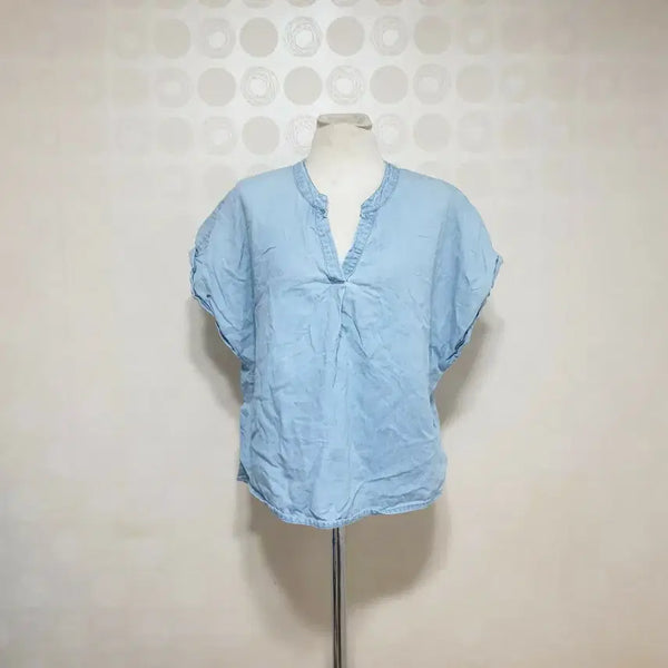 [BUNJANG] Blue Cotton Short Sleeve T-Shirt / 청반팔티77 청민소매77 민소매77 나시티77 반팔티77