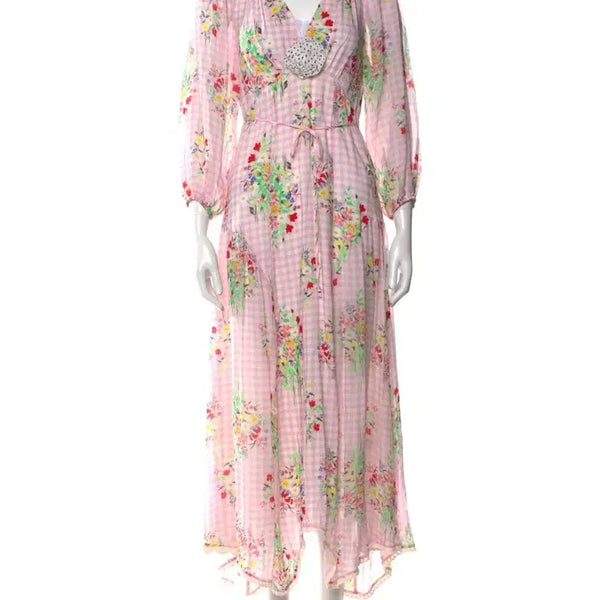 [BUNJANG] RIXO Gem Pink Check Flower Dress / 릭소 RIXO 젬 핑크 체크 플라워 원피스