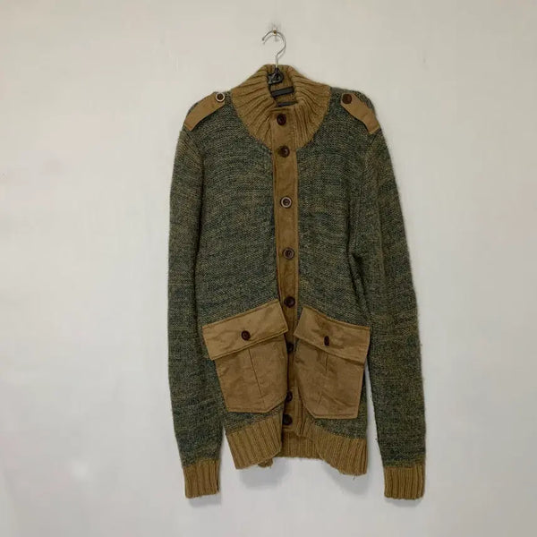 [BUNJANG] Zara Men's Vintage Button Half-High Neck Wool Loose Cardigan Brown / 자라 맨즈 빈티지 버튼 반하이넥 모직 루즈 남성 가디건 브라운