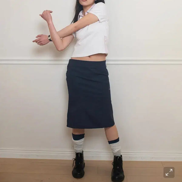 [BUNJANG] ONSKAR Petal Cotton Gored Midi Skirt Vintage Blue / 온스카 스커트 PETAL COTTON GORED MIDI SKIRT (VINTAGE BLUE)