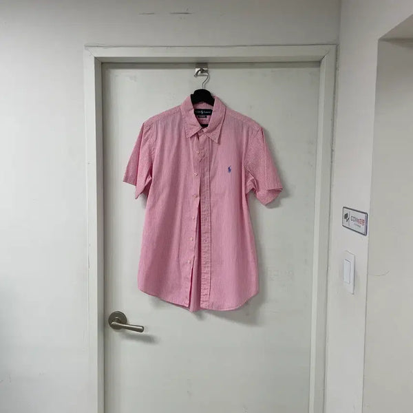 [BUNJANG] Polo Ralph Lauren Striped Short Sleeve Shirt Pink 17/43 / 폴로 랄프로렌 스트라이프 반팔 셔츠 핑크 17/43(W)