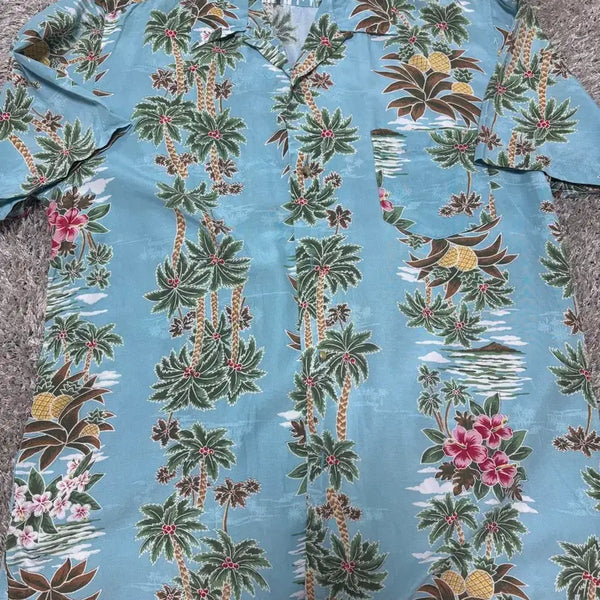 [BUNJANG] Mango Hawaiian Shirt Blue Palm Tree Pineapple Size 105 / 일제 오키나와 MANGO 하와이안셔츠 사이즈 105