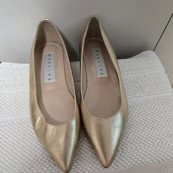 [BUNJANG] Handmade Gold Beige Flat Pumps Shoes (245) / 수제화. 골드베이지 펌프스.플랫슈즈 245