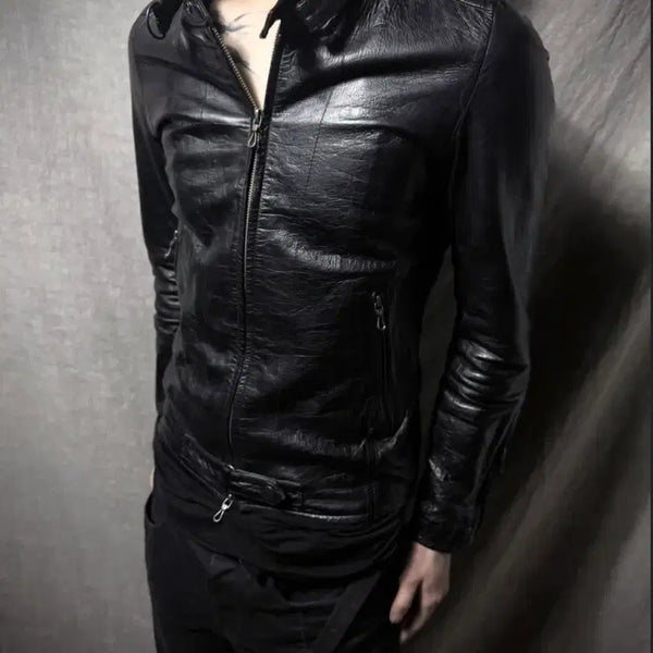 [BUNJANG] Schlussel High Neck Sheepskin Leather Jacket / Schlussel High Neck Leather Jacket