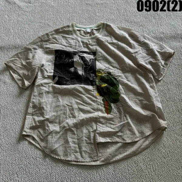 [BUNJANG] Lusso Pattern Striped T-Shirt / Lusso 패턴 스트라이프 티셔츠 free