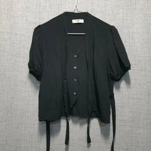 [BUNJANG] Yugen Soft Tie Button Blouse - Black / 유젠 소프트 타이 버튼 블라우스_블랙