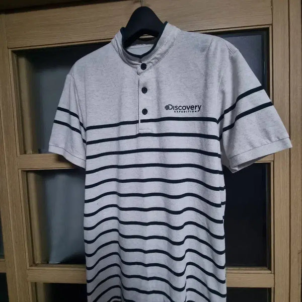 [BUNJANG] Discovery Stripe Collar T-Shirt / 디스커버리 반팔 카라티 스트라이프 95