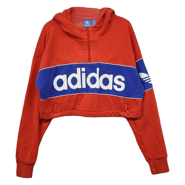 [BUNJANG] Adidas Orange Three-Stripe Sport Logo Cropped Casual Hooded Zip-Up XS / 아디다스 오렌지 삼선 스포츠 로고 크롭 캐주얼 후드집업 XS