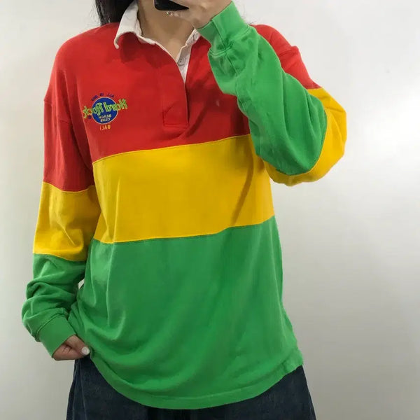 [BUNJANG] Hard Rock Multicolor Rugby Shirt (S/M) / 하드락 멀티컬러 럭비 셔츠 s/m