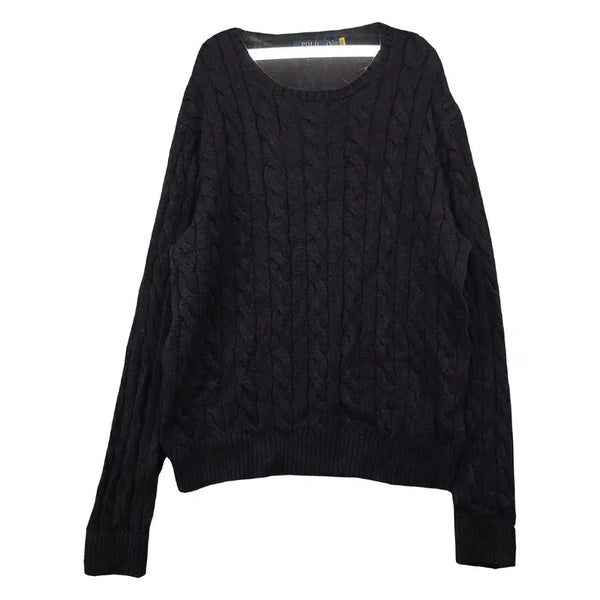 [BUNJANG] Polo Ralph Lauren Black Cotton Classic Pony Embroidered Round Knit LG / 폴로랄프로렌 블랙 코튼 클래식 포니 자수 라운드 니트 LG