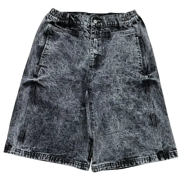 [BUNJANG] Glac Acid Wash Wide Half Pants Denim / 글랙 애시드 워시 와이드 데님 하프 팬츠