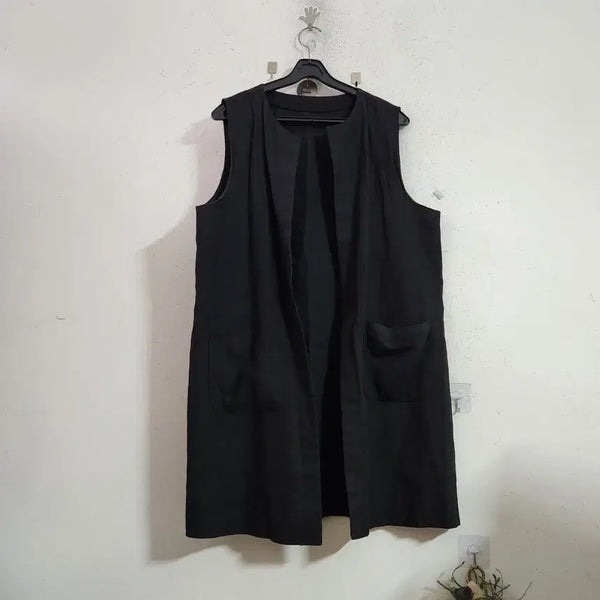 [BUNJANG] Linen Black Sleeveless Long Vest / 린넨블랙 민소매 롱 조끼