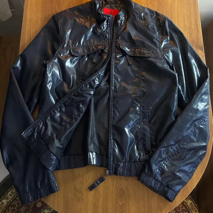 [BUNJANG] Navy Glossy Windbreaker Jacket / 네이비 글로시 바람막이 자켓
