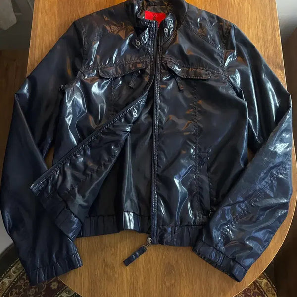 [BUNJANG] Navy Glossy Windbreaker Jacket / 네이비 글로시 바람막이 자켓