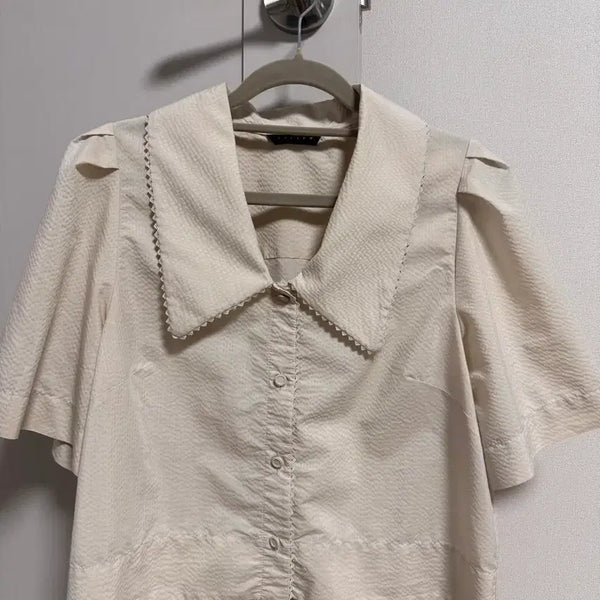 [BUNJANG] Sisley Beige Short Sleeve Blouse / 시슬리 베이지 반팔 블라우스
