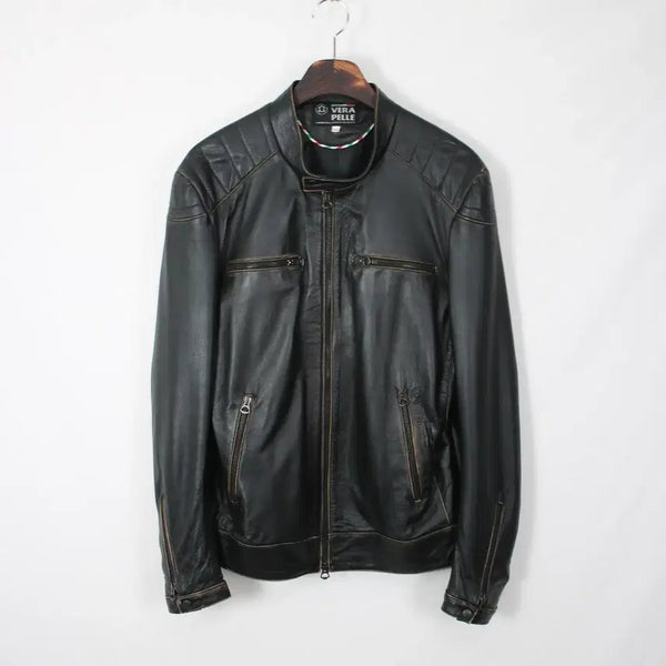[BUNJANG] Real Leather Biker Jacket / Italy made 리얼 레더 바이커 자켓