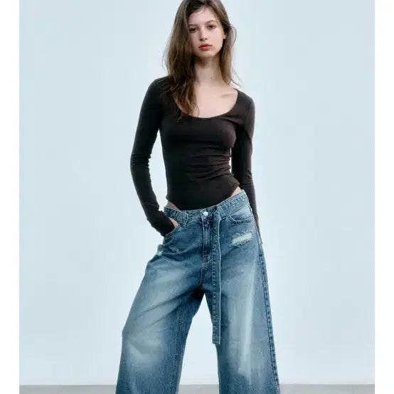 [BUNJANG] THEOWOO Rivet Belt Denim Pants / 더오유 리벳 벨트 데님팬츠 판매합니다
