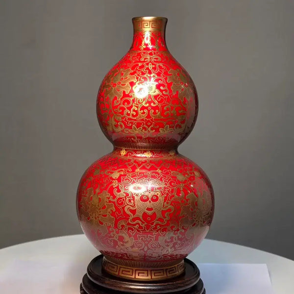 [BUNJANG] Coral Red Coral Decorated Vase with Auspicious Patterns / 산호홍지묘금보상화길상문호호병