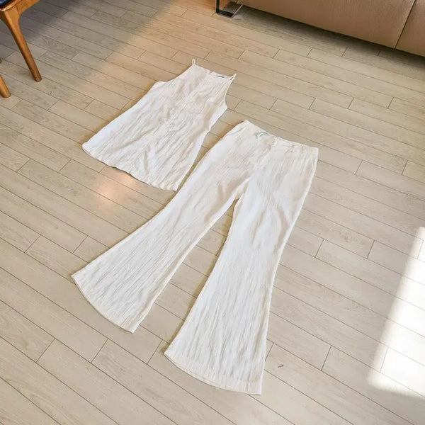 [BUNJANG] Lowtil Wrinkle Semi Bootcut Two-Piece Women's Set / [FREE] 로우틸 링클 세미 부츠컷 투피스 여성 셋업