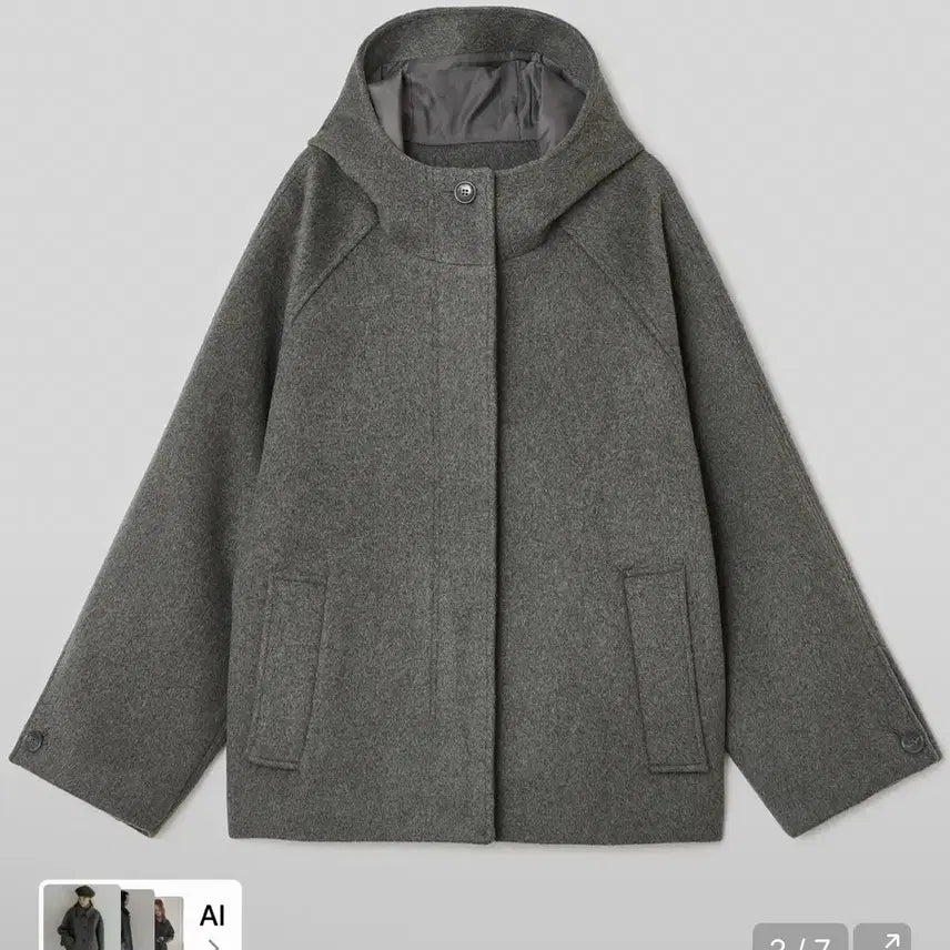 [BUNJANG] Type Service Hooded Half Coat Gray / 타입서비스 후디드 하프 코트 그레이