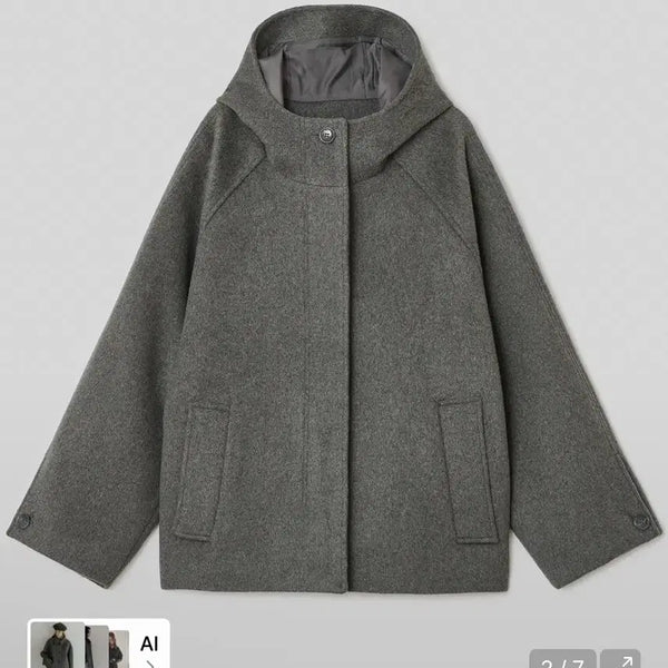 [BUNJANG] Type Service Hooded Half Coat Gray / 타입서비스 후디드 하프 코트 그레이