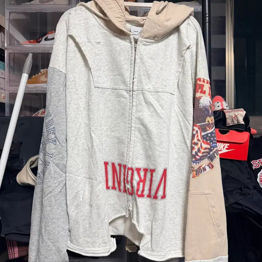 [BUNJANG] Protocol Index Upside Down Zip Hoodie Ivory Size 3 / 프로토콜 인덱스 업사이드 다운 집 후드 아이보리(3사이즈)