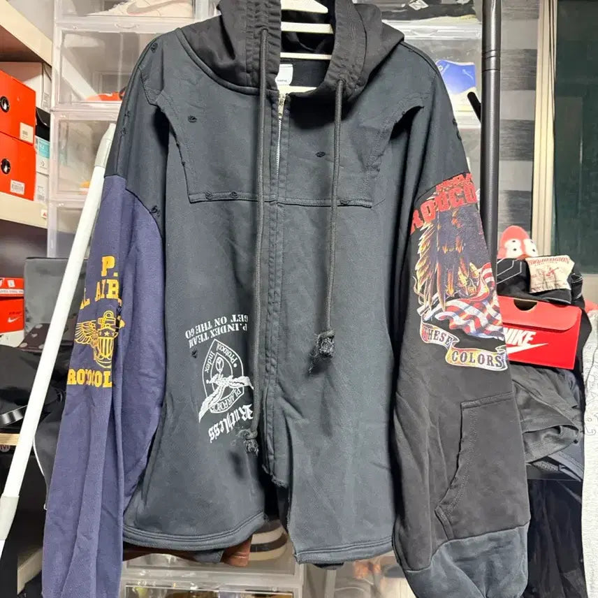 [BUNJANG] Protocol Index Upside Down Zip Hoodie Black / 프로토콜 인덱스 업사이드 다운 집 후드 블랙