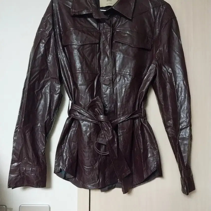 [BUNJANG] Faux Leather Jacket Dark Brown / 페이크 레더 자켓 다크브라운 55 66 날씬77