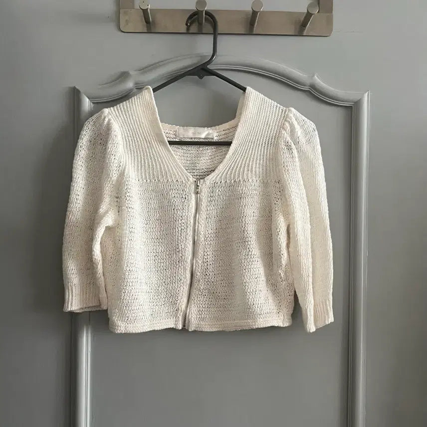 [BUNJANG] SJSJ Linen Blend Knit Cropped Zip-Up (Size 90) / SJSJ 린넨99 니트 크롭 집업 90사이즈