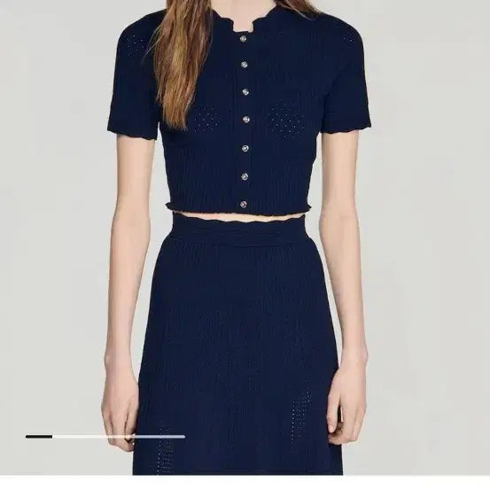 [BUNJANG] Sanro Navy Knit Two-Piece Set / 산*로 네이비 니트 투피스