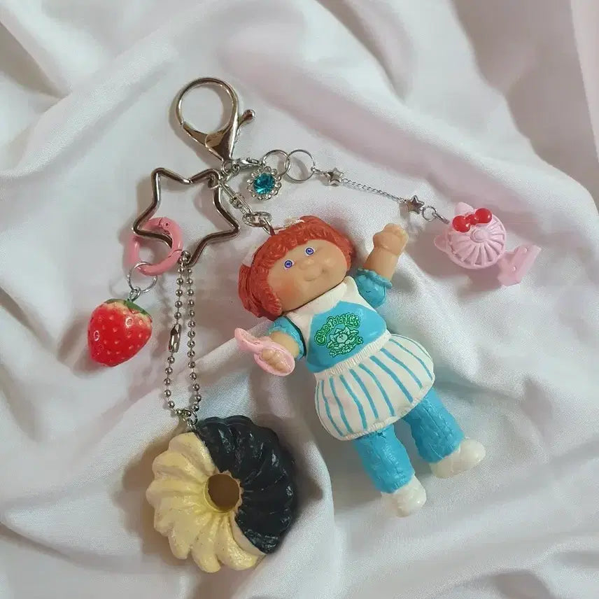 [BUNJANG] Vintage Cabbage Patch Kid Figure Bob Cut Keyring / 빈티지 양배추인형 피규어 단발 키링