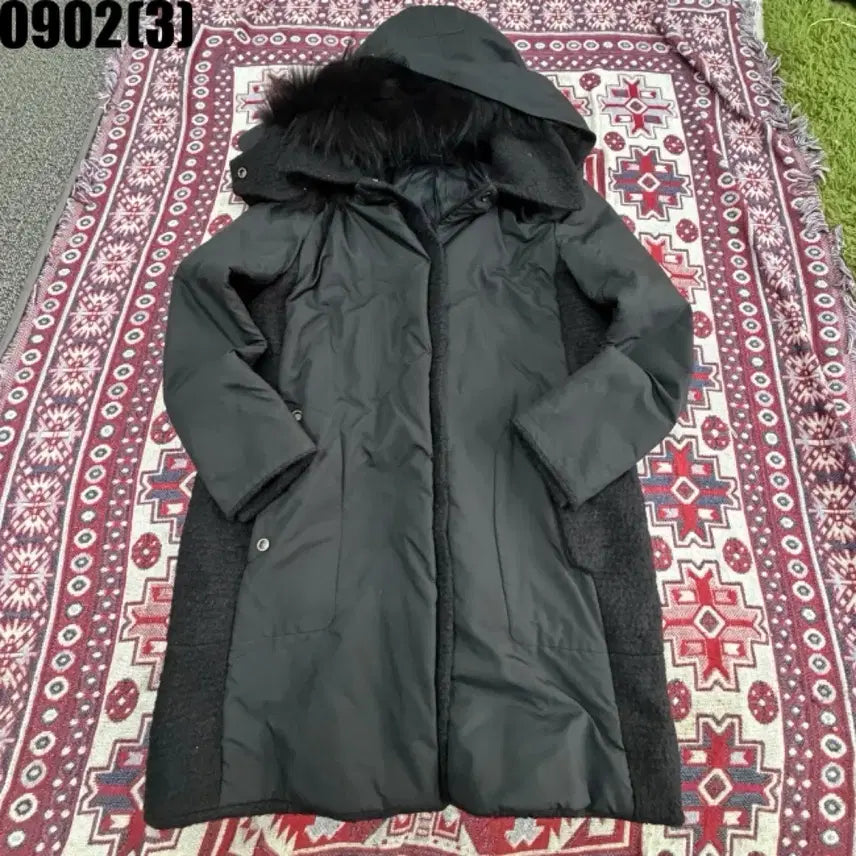 [BUNJANG] System Black Long Padded Coat with Fur Hood / System 롱패딩 검정 후드퍼 s 9/2