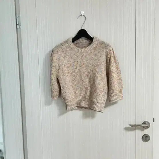 [BUNJANG] Tweed Knit Puff Short Sleeve Top / 트위드 니트 퍼프 반팔