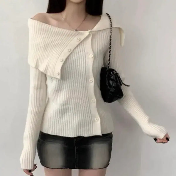 [BUNJANG] Slim Fit Off-Shoulder Top - Ivory / 새상품 슬림핏 오프숄더 아이보리