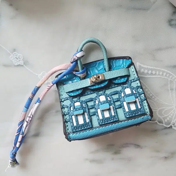 [BUNJANG] Crocodile Pattern Mini Bag Keychain with Smile Charm / 미니백 키링