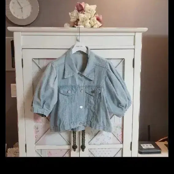[BUNJANG] Puff Sleeve Denim Jacket (Size 55-66) / 퍼프소매 데님자켓/55-66